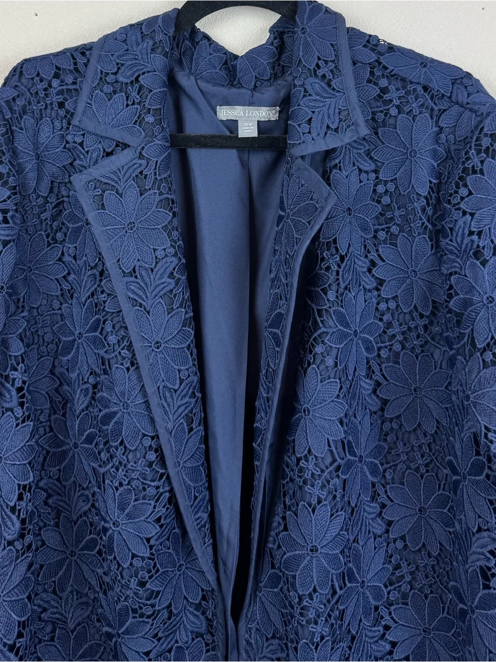 Jessica London Navy Floral Embroidered Lined Lace Blazer size 26W - Picture 3 of 5